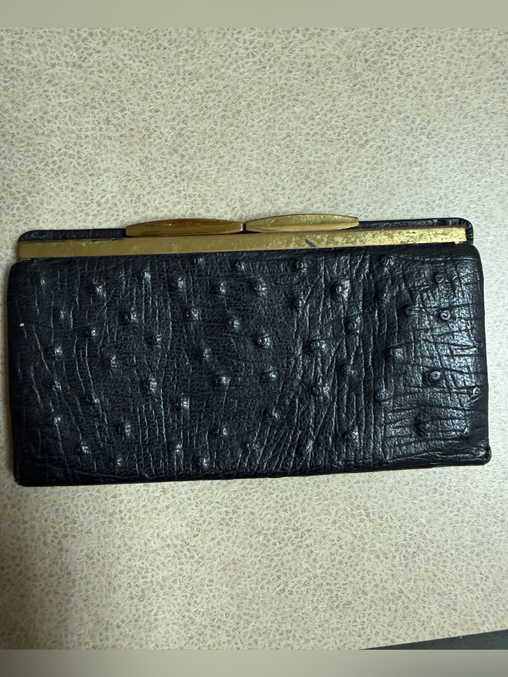 Vintage Black Ostrich Leather Wallet 1950’s/1960’s